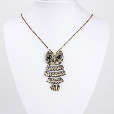 coruja colar de cobre forma com olhos de strass .